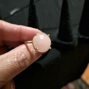Elegant EM S925 Sterling Silver Gold Tone Rose Quartz Ring. Size 6-6.5.